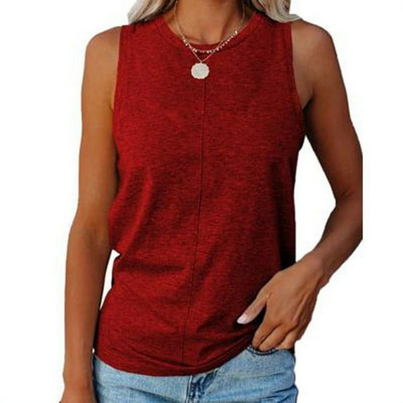 Womens Tank Tops Clearance 2x-3x,AXXD O-Neck Sleeveless Solid Summer Tank Top for Women With Built In Bra Red 6
