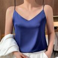 thumbnail image 1 of Womens Tank Tops under $5 2025 Satin V-neck Solid Color Tank Camisole Undershirt Navy S, 1 of 5