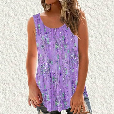 Womens Tank Tops Clearance under $5 Plus Size Solid Round-Neck Sleeveless Loose Pullover T-shirt