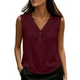 thumbnail image 1 of Womens Tank Tops Cotton Linen Button V Neck Summer Camisole Top for Women Sleeveless Wide Strap Shirts, 1 of 7