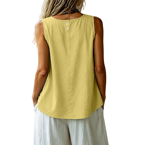 Womens Tank Tops Cotton Linen Casual Sleeveless Vest Summer Loose Comfy Camisole Yellow Tank Tops for Women