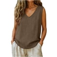 thumbnail image 1 of Womens Tank Tops Cotton Linen Comfy Loose Sleeveless Tee Shirt V Neck Plus Size Summer Fashion Clothing (L, Brown), 1 of 8