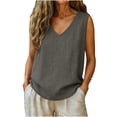 thumbnail image 1 of Womens Tank Tops Cotton Linen Comfy Loose Sleeveless Tee Shirt V Neck Plus Size Summer Fashion Clothing (XL, Gray), 1 of 8