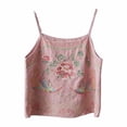 thumbnail image 1 of Womens Tank Tops Cotton Linen Retro Embroidered Vacation Summer Tank Tops for Women Pink 2Xl, 1 of 5