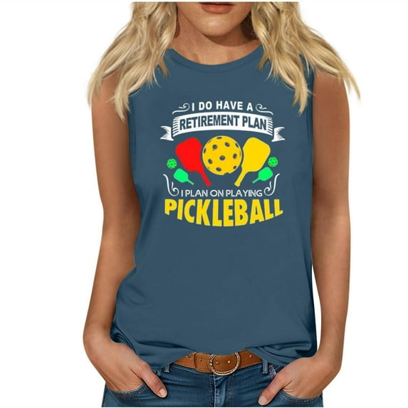 Womens Tank Tops Crew Neck Sleeveless Basic Cute Going Out Tops Trendy Funny Retirement Plan Pickleball Graphic Tees Dressy Casual Camisole Basic Cami Tee Shirt