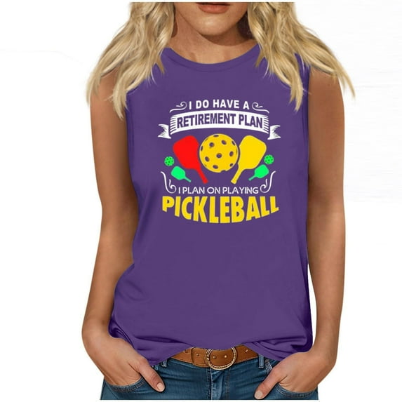 Womens Tank Tops Crew Neck Sleeveless Basic Cute Going Out Tops Trendy Funny Retirement Plan Pickleball Graphic Tees Dressy Casual Camisole Basic Cami Tee Shirt