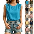 thumbnail image 1 of Womens Tank Tops, Crew Neck Sleeveless Cropped Shirts with Drawstring Hem, Solid Stylish Blouse, Spring Summer Street Wear | VerBelle,Army Green L, 1 of 7