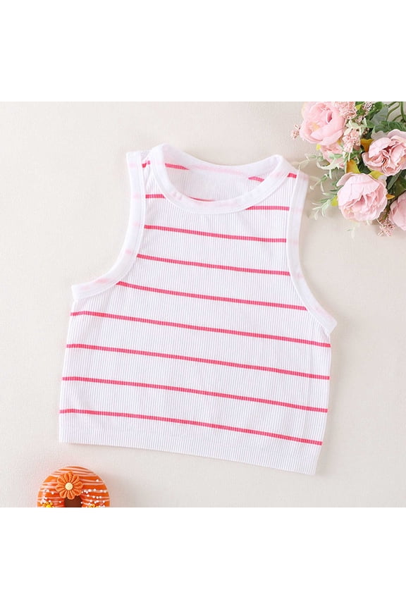 Womens Tank Tops Crew Neck Sleeveless Summer Camisole Top for Women Striped Printed Cropped Stretchy Undershirts Shirts