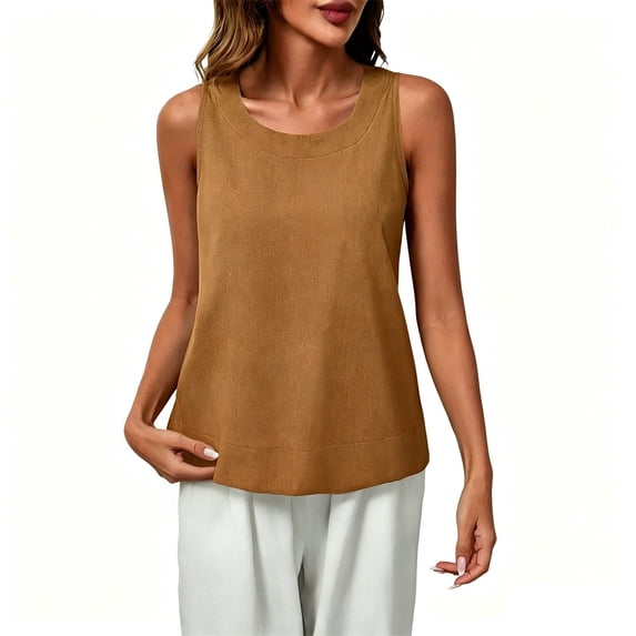Womens Tank Tops Crewneck Linen Style Sleeveless Lightweight Spring Daily Layering Casual Tank Shirts Womens Tops