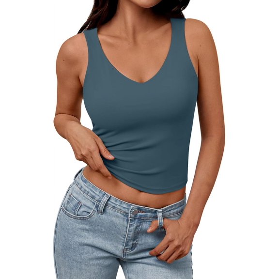 Womens Tank Tops Double Lined Crop Sleeveless Going Out Camisole Summer Fashion Basic Soft Spring Clothes