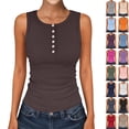 thumbnail image 1 of Womens Tank Tops Dressy Casual Summer Sleeveless Crew Neck Ribbed Button Down Shirts Workout Basic Blouses Red 2XL, 1 of 5