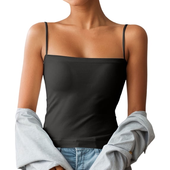 Womens Tank Tops Dressy Classic Solid Summer Tank Tops Adjustable Straps Fitted V Neck High Strechy Sleeveless Womens Camisole Flowy Tops Clothes Spring Outfits 2026