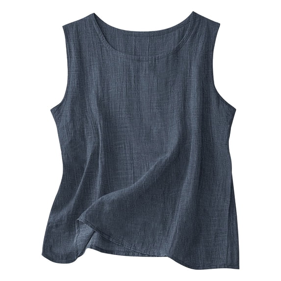 Womens Tank Tops, Duoif Cotton Linen Sleeveless Camisole, Lightweight Layering Top Womens Shirts Navy XXL