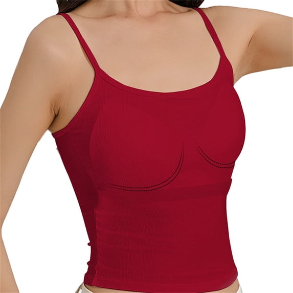 Womens Tank Tops, Duoif Ribbed Crop Top with Built-In Bra, Sleeveless Layering Womens Shirts Wine S