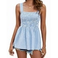 thumbnail image 1 of Womens Tank Tops Fashion Summer Smocked Blouses Square Neck Sleeveless Shirts Babydoll Shirt Blue XL, 1 of 7