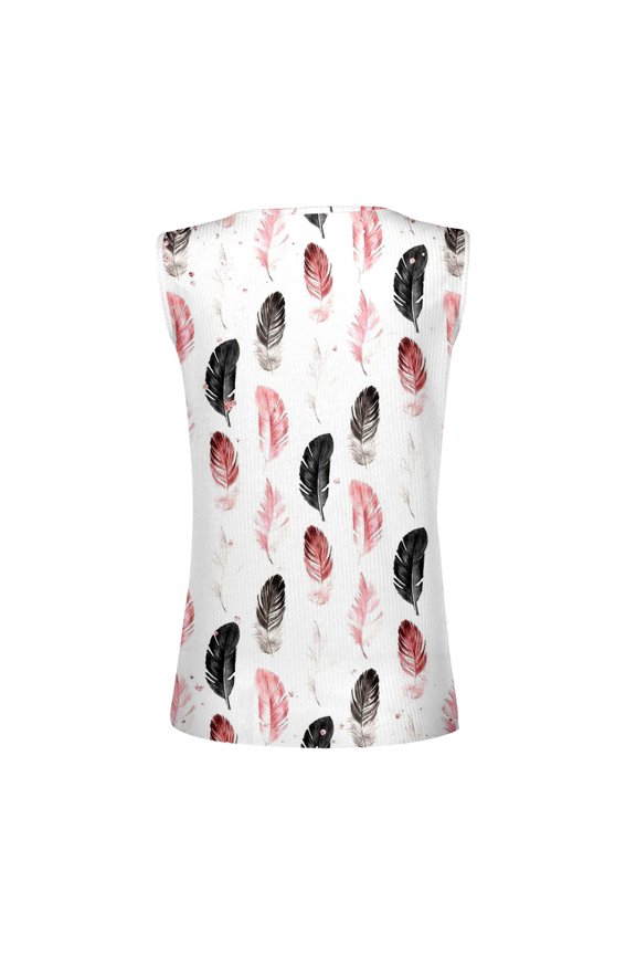 Womens Tank Tops Feather Pattern Knit Sleeveless Tank Top Comfortable Womens Cami Pink L