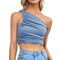 thumbnail image 1 of Womens Tank Tops Fitted Top Fitted Shirt Women Back Top Top Women Workout Too One Shoulder Tops For Women Ruched One Shoulder Sleeveless Crop Top Strappy Tank Solid Ruched Slim Fit Going Out, 1 of 6