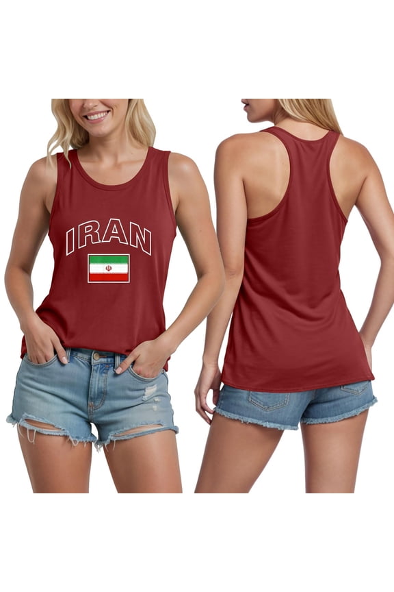 Womens Tank Tops Flag Pattern Racerback Crew Neck Lightweight Everyday Layering Tank Top Womens Cami Brick Red L