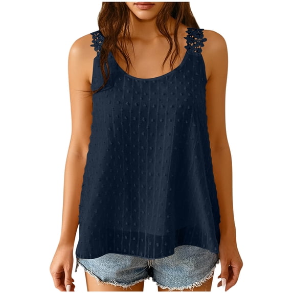 Womens Tank Tops Flowy Sleeveless Crew Neck T-Shirt Summer Casual Strap Lace Camisole Shirts