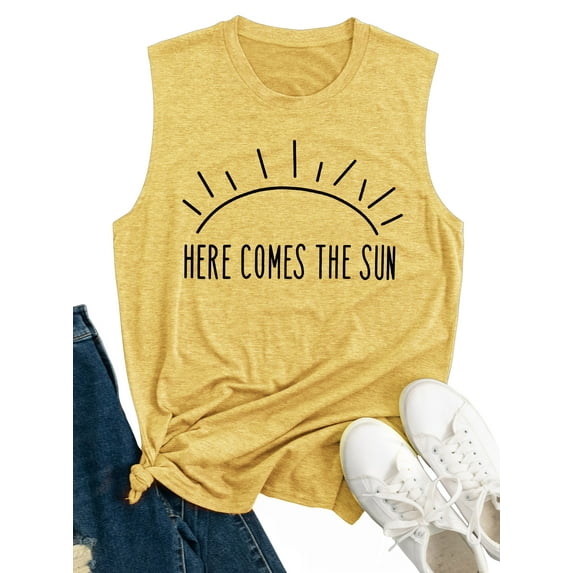 Womens Tank Tops Here Comes The Sun Shirts Sleeveless Sunshine Coffee Graphic Tank Tops Tee