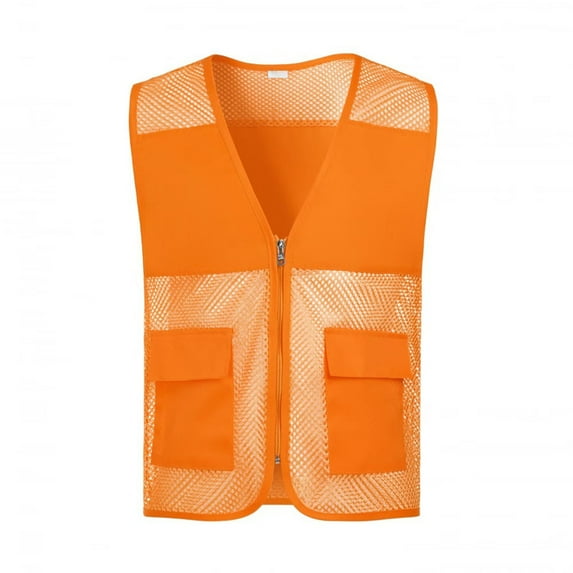 Womens Tank Tops- Hi Vis Reflective Safety Vest for Men Women Zip Up Mesh Work Vest with Pockets for Construction Orange XXL