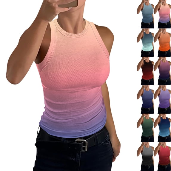 Womens Tank Tops High Neck Sleeveless Ribbed Tank Casual Basic Thick Strap Slim Fitted Racerback Shirts 2026 Light pink L