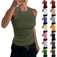 thumbnail image 1 of Womens Tank Tops High Neck Sleeveless Ribbed Tank Casual Basic Thick Strap Slim Fitted Racerback Shirts Black L, 1 of 4