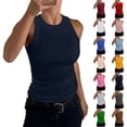 thumbnail image 1 of Womens Tank Tops High Neck Sleeveless Ribbed Tank Casual Basic Thick Strap Slim Fitted Racerback Shirts Navy XL, 1 of 5