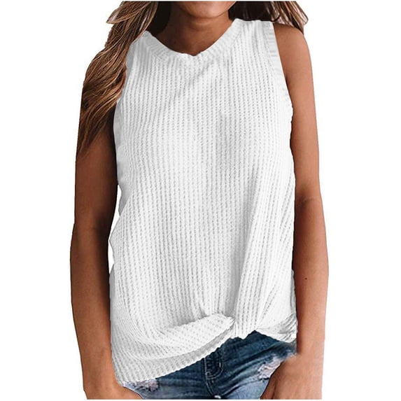 Womens Tank Tops Knot Front Sleeveless Tunic Shirts Knit Summer Fashion Soft Casual Trendy Vacation Outfits