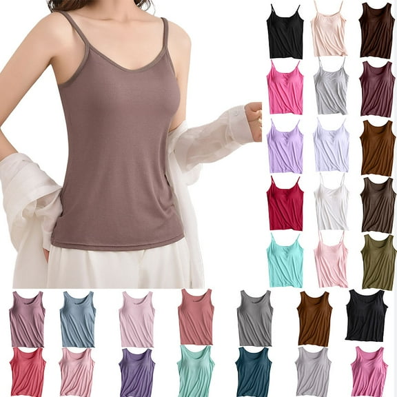 Womens Tank Tops Ladies Camisole With Chest Pad No Steel Rings Cup Body Bottom Underwear Yoga Sports Vest Tank with Built in Bra for Women