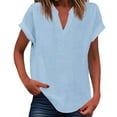thumbnail image 1 of Womens Tank Tops Loose Fit Cap Sleeve Blouses with V neck Summer Solid Color Beach Outfits, 1 of 5