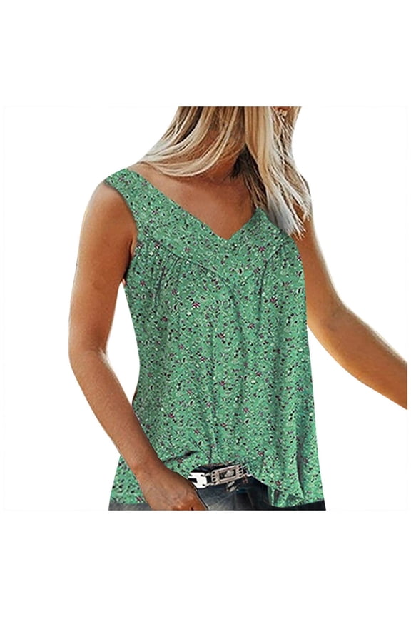 Womens Tank Tops Loose Fit Floral Print Boho Tunic Shirts Sleeveless V Neck Flowy Blouse Casual Trendy Clothing