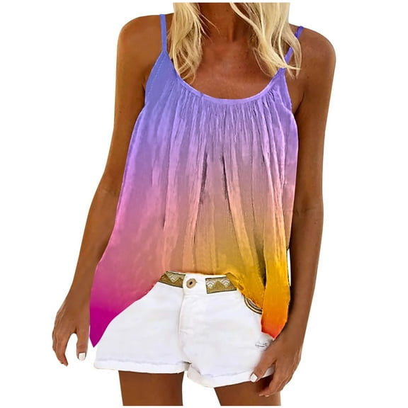 Womens Tank Tops Loose Fit Sevevn Fashion Women's Summer Round-Neck Sleeveless Print Casual CamisTop Blouse Womens Tank Tops Casual