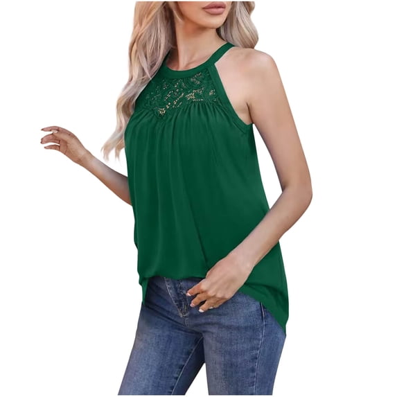 Womens Tank Tops Loose Fit Sevevn Women's Fashion Lace Round Neck Tank Top Solid Color Top Long Tank Tops For Women