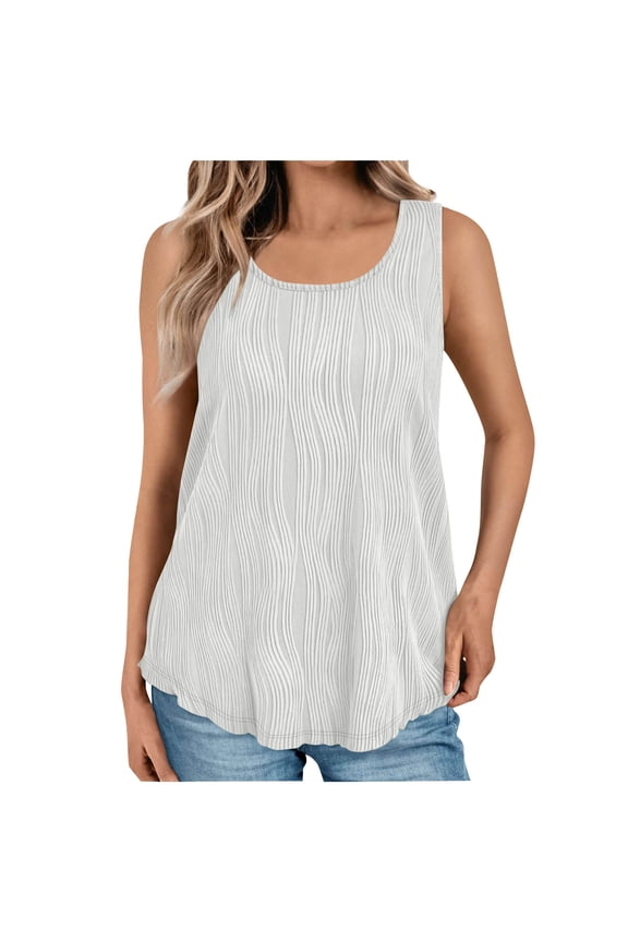 Womens Tank Tops Loose Fit Sevevn Women's Summer Fashion Wave Pattern Round Neck Tank Top Long Tank Tops For Women