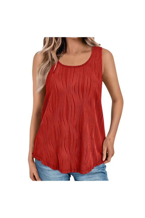 Womens Tank Tops Loose Fit Sevevn Women's Summer Fashion Wave Pattern Round Neck Tank Top Long Tank Tops For Women
