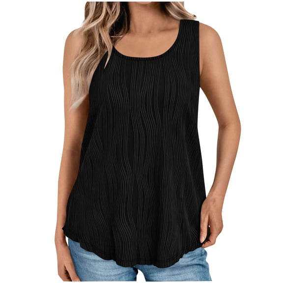 Womens Tank Tops Loose Fit Sevevn Women's Summer Fashion Wave Pattern Round Neck Tank Top Long Tank Tops For Women