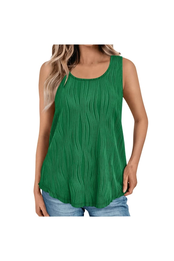 Womens Tank Tops Loose Fit Sevevn Women's Summer Fashion Wave Pattern Round Neck Tank Top Long Tank Tops For Women