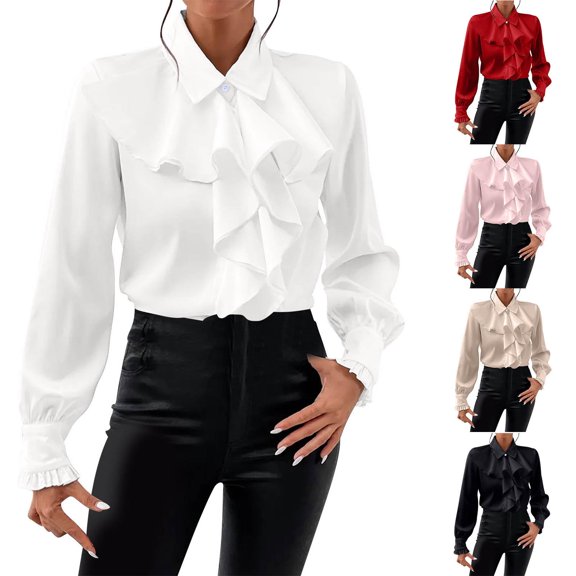 Womens Tank Tops Loose Fit Solid Color Ruffled Layered Long Sleeve Round Neck White Tops Clothes Outfits 2025 S-XL