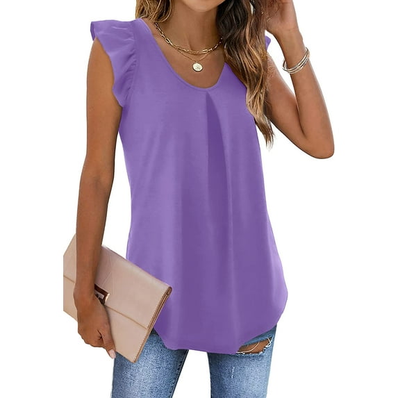 Womens Tank Tops Loose Fit Summer Tops Ruffle Sleeveless Blouses Shirts Pleated