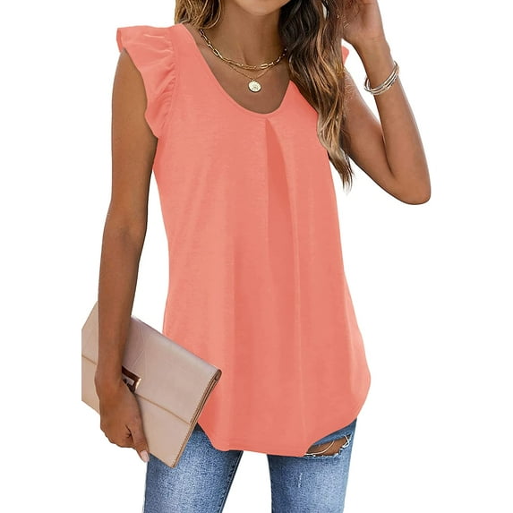 Womens Tank Tops Loose Fit Summer Tops Ruffle Sleeveless Blouses Shirts Pleated
