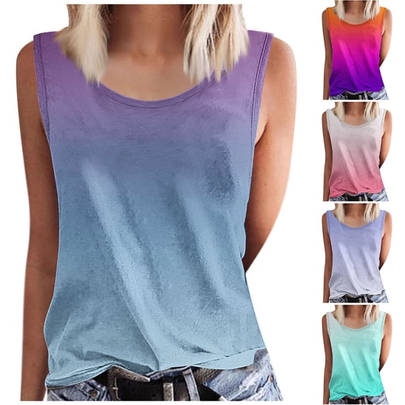 Womens Tank Tops Loose Fit Tank Top Woman Women's Fashion Summer Printed Round-Neck Sleeveless Tank Purple XXXL