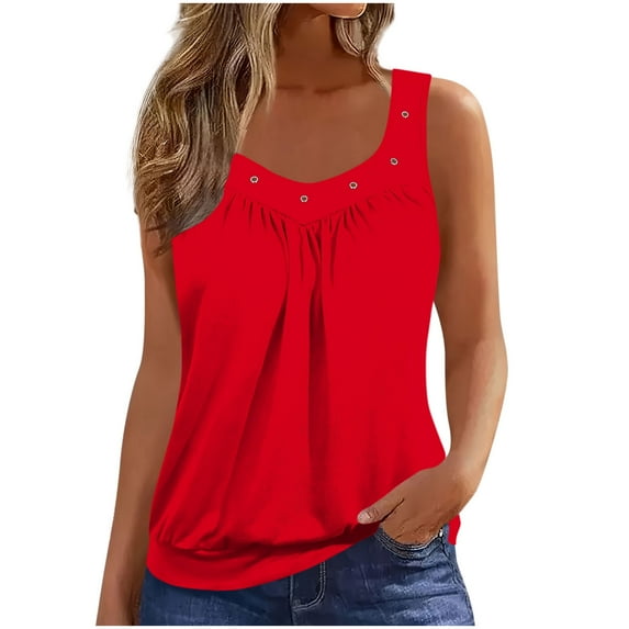 Womens Tank Tops Loose Fit V Neck Ruched Sleeveless Tops Summer Casual Basic Banded Shirts Flowy Beach Vacation