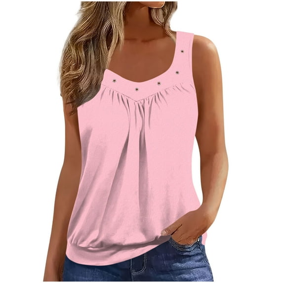 Womens Tank Tops Loose Fit V Neck Ruched Sleeveless Tops Summer Casual Basic Banded Shirts Flowy Beach Vacation