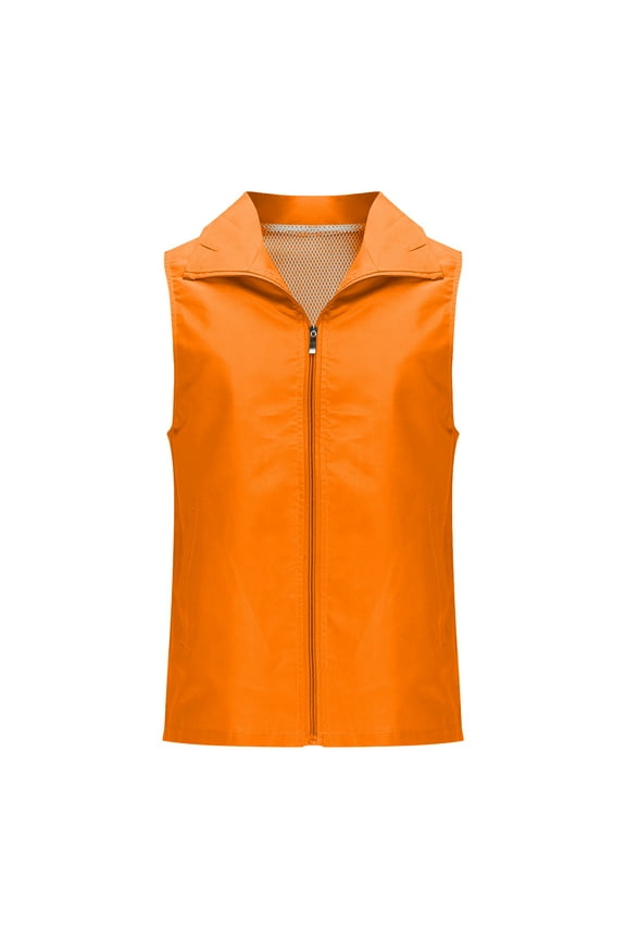 Womens Tank Tops- Men's Vest with Collar, Zip Front Sleeveless Gilet with Pockets, Lightweight Warm for Hiking & Camping Orange L