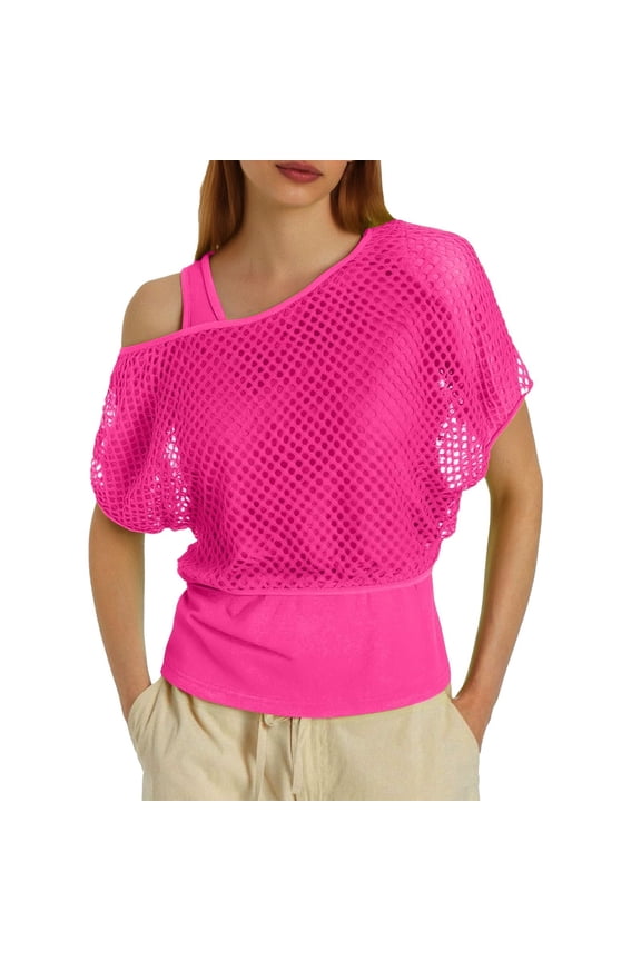 Womens Tank Tops Mesh Top Women's 80s 90s Outfit Women Mesh Shirt with Tank Top Summer Fishnet T Shirt Mesh Top Transparent Mesh Top for Theme Costume