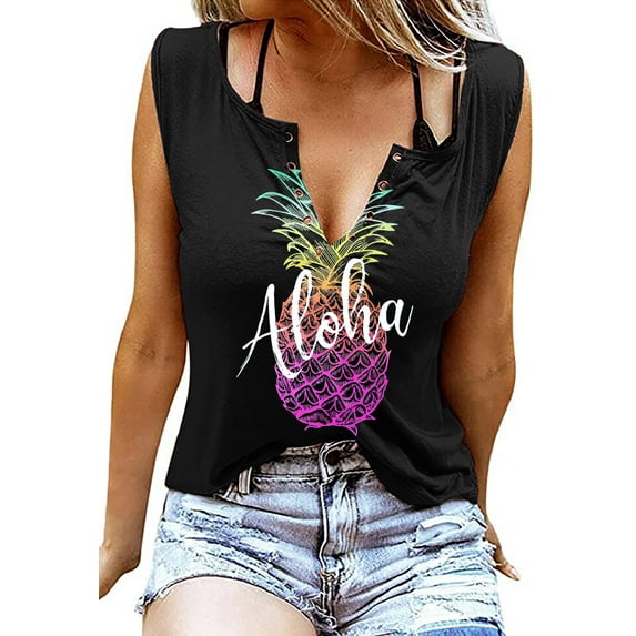 Womens Tank Tops Pineapple Sleeveles T Shirt Funny Graphic Tee Shirts Vacation Tops
