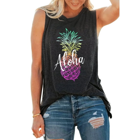 Womens Tank Tops Pineapple Sleeveles T Shirt Funny Graphic Tee Shirts Vacation Tops
