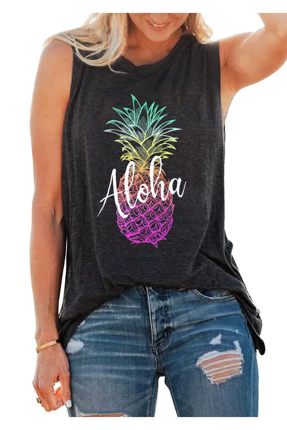 Womens Tank Tops Pineapple Sleeveles T Shirt Funny Graphic Tee Shirts Vacation Tops