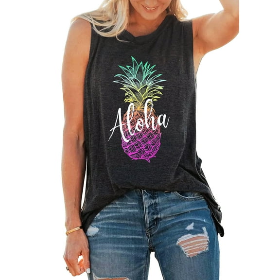 Womens Tank Tops Pineapple Sleeveles T Shirt Funny Graphic Tee Shirts Vacation Tops